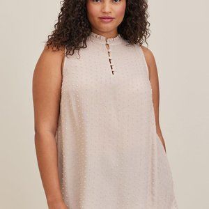 Swiss Dot Ruffle Trim Mock Neck Top